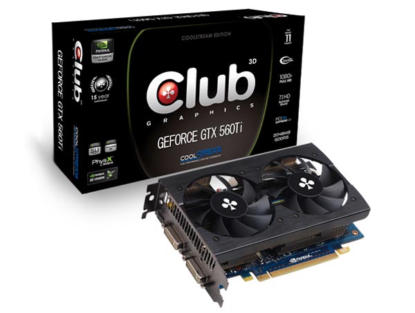 Club 3D оснащает видеоадаптер GeForce GTX 560 Ti памятью объёмом 2 Гб.