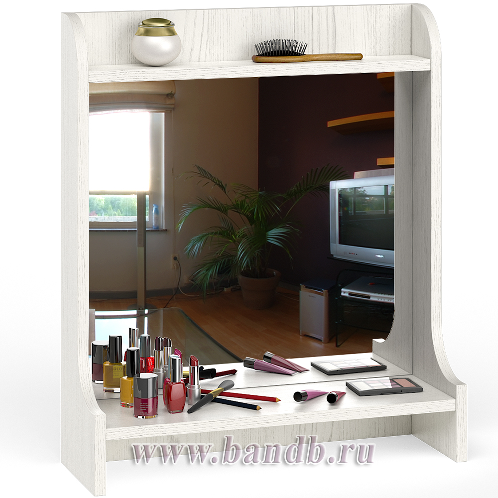 Стол туалетный с зеркалом и настольной полкой Ливерпуль цвет ясень ваниль/белый Картинка № 6
