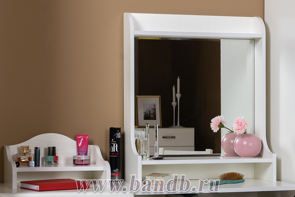 Стол туалетный с зеркалом Ливерпуль цвет ясень ваниль/белый Картинка № 9
