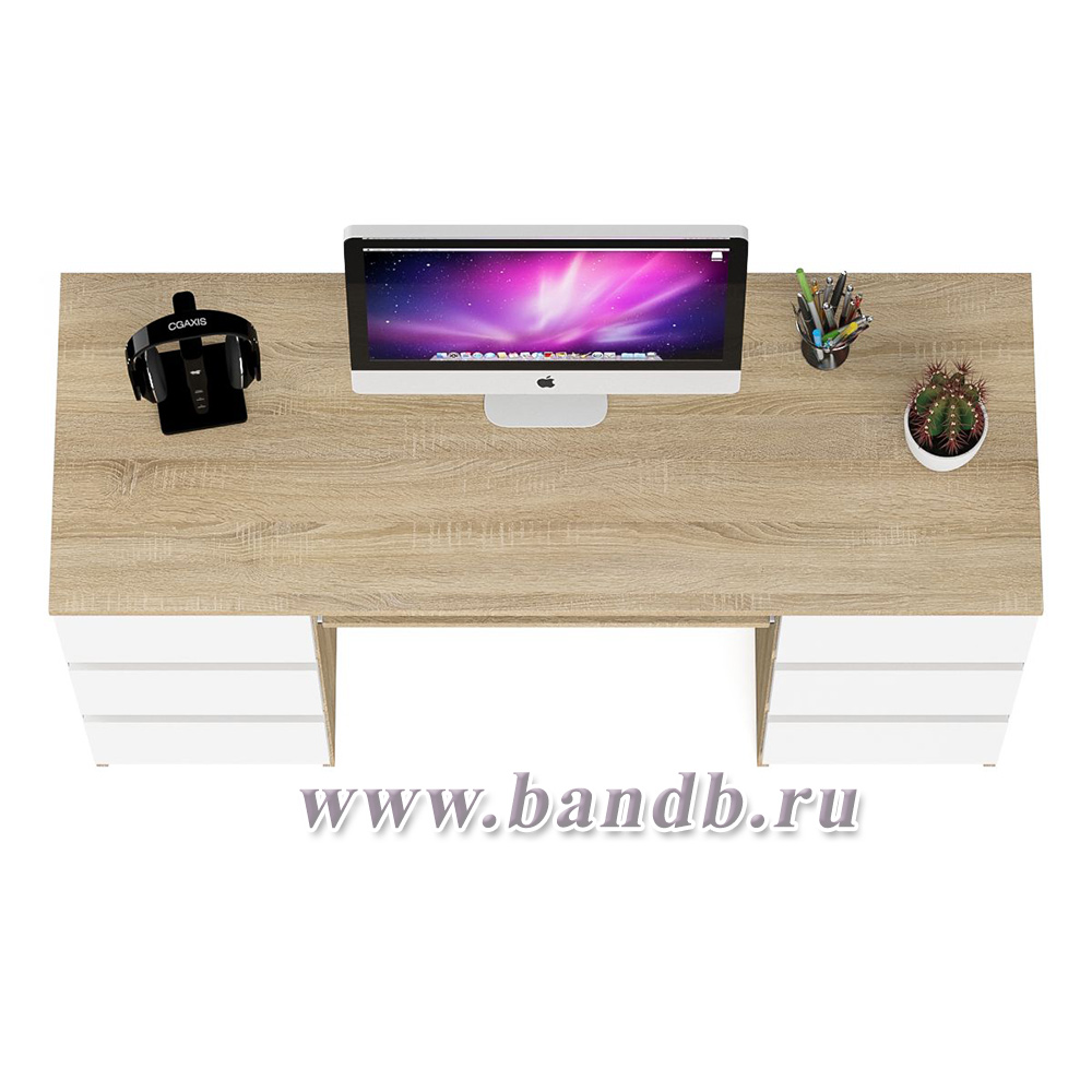 Компьютерный стол с двумя тумбами Мори МС-2 цвет дуб сонома/белый Картинка № 3